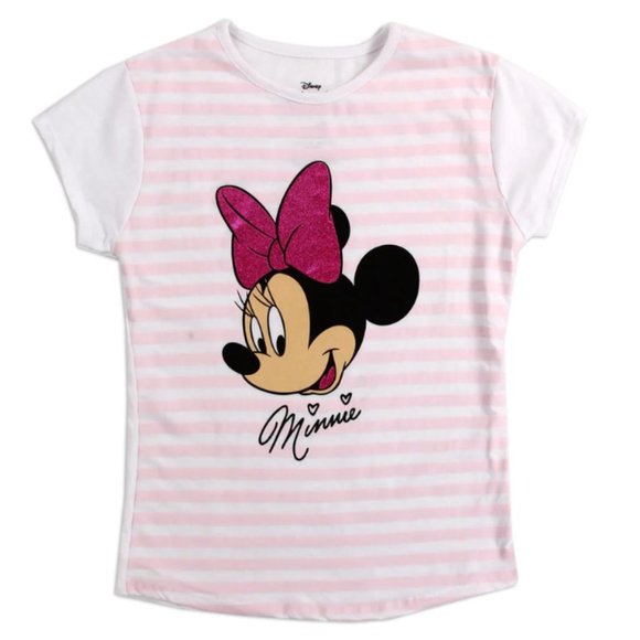 Disney Minnie Mouse Girls Short Sleeve Striped T-Shirt | Graphic Tee - Picture 2 of 3